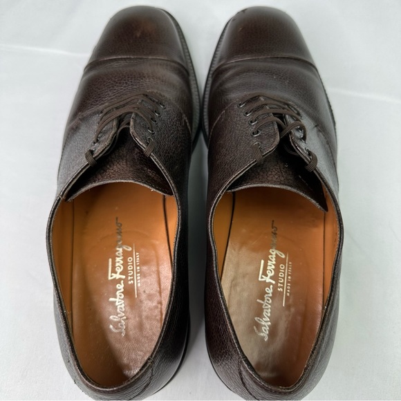 SALVATORE FERRAGAMO Studio Men's 11 D Brown Pebble Grain Leather Oxford F 29 - Picture 5 of 8